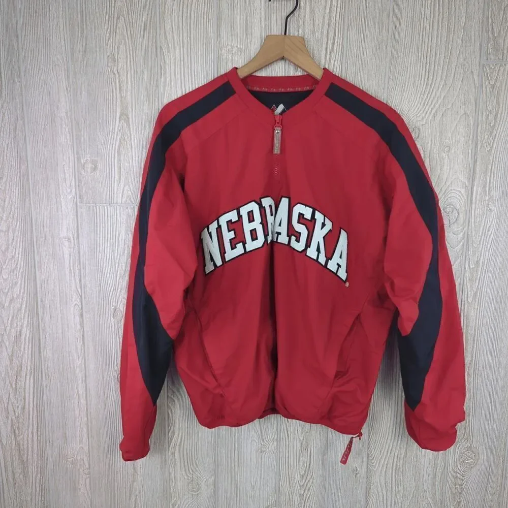 Vintage 90s Majestic Men's S Nebraska Cornhuskers Full Zip Red Jacket Windbreake
